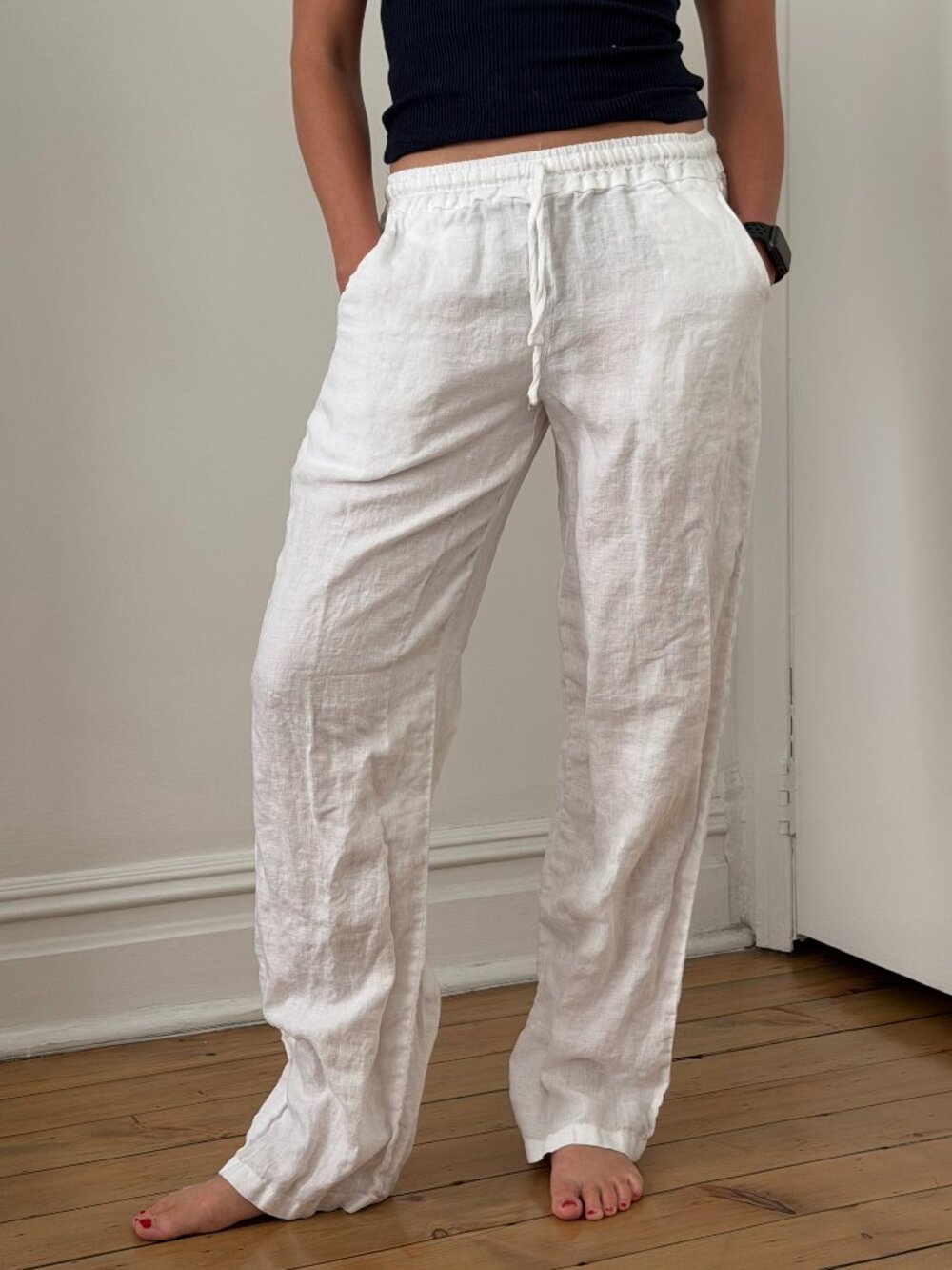 Vintage European White Linen Drawstring Pants Size Small